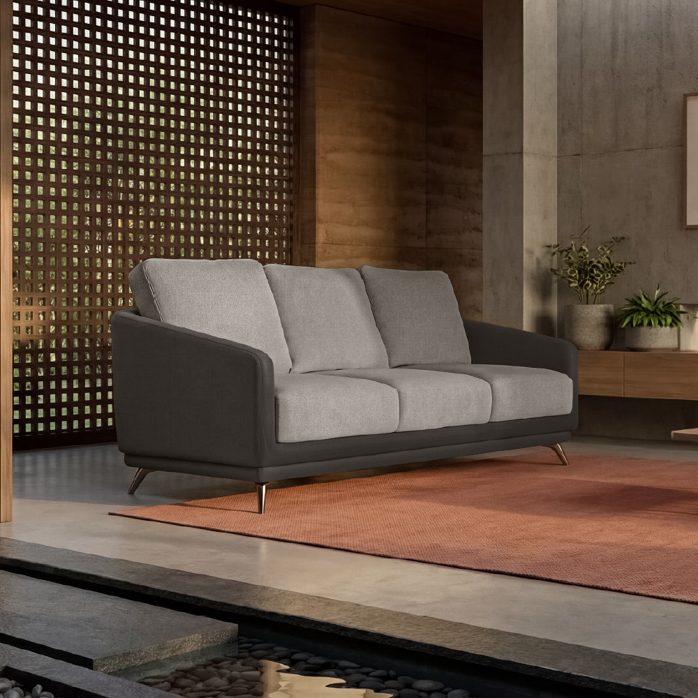 Cove Brushed Nickel Grey Leatherette + Pumice Stone Grey Fabric 3 Seater Sofa