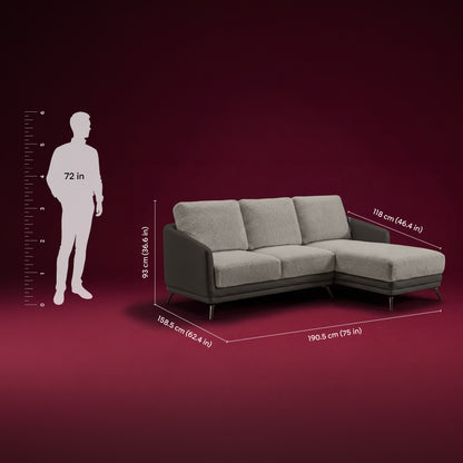 cove-brushed-nickel-grey-leatherette-pumice-stone-grey-fabric-2-seater-sofa-lounger