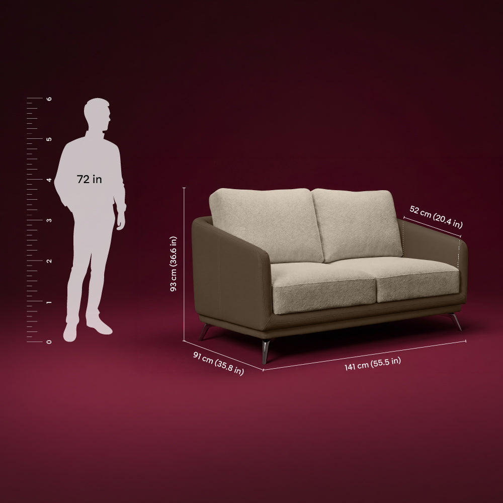 cove-simply-taupe-leatherette-oatmeal-off-white-fabric-2-seater-sofa
