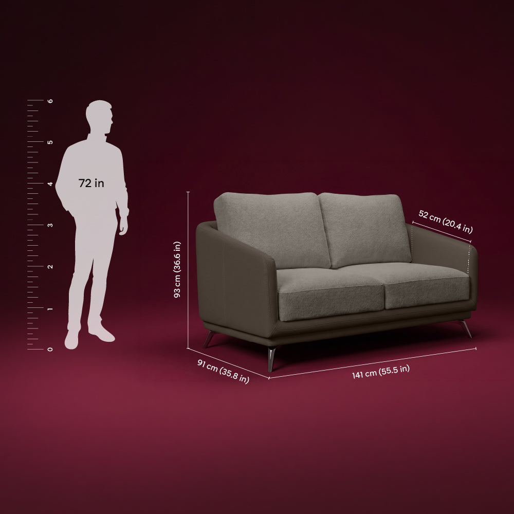 cove-simply-taupe-leatherette-oatmeal-off-white-fabric-2-seater-sofa
