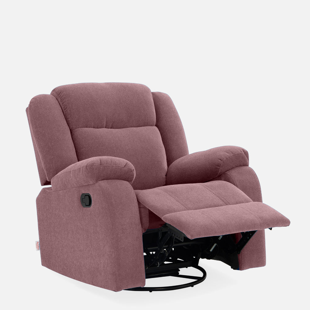 Avalon - Rocking & Rotating Single Seater Fabric Recliner In Pink Colour