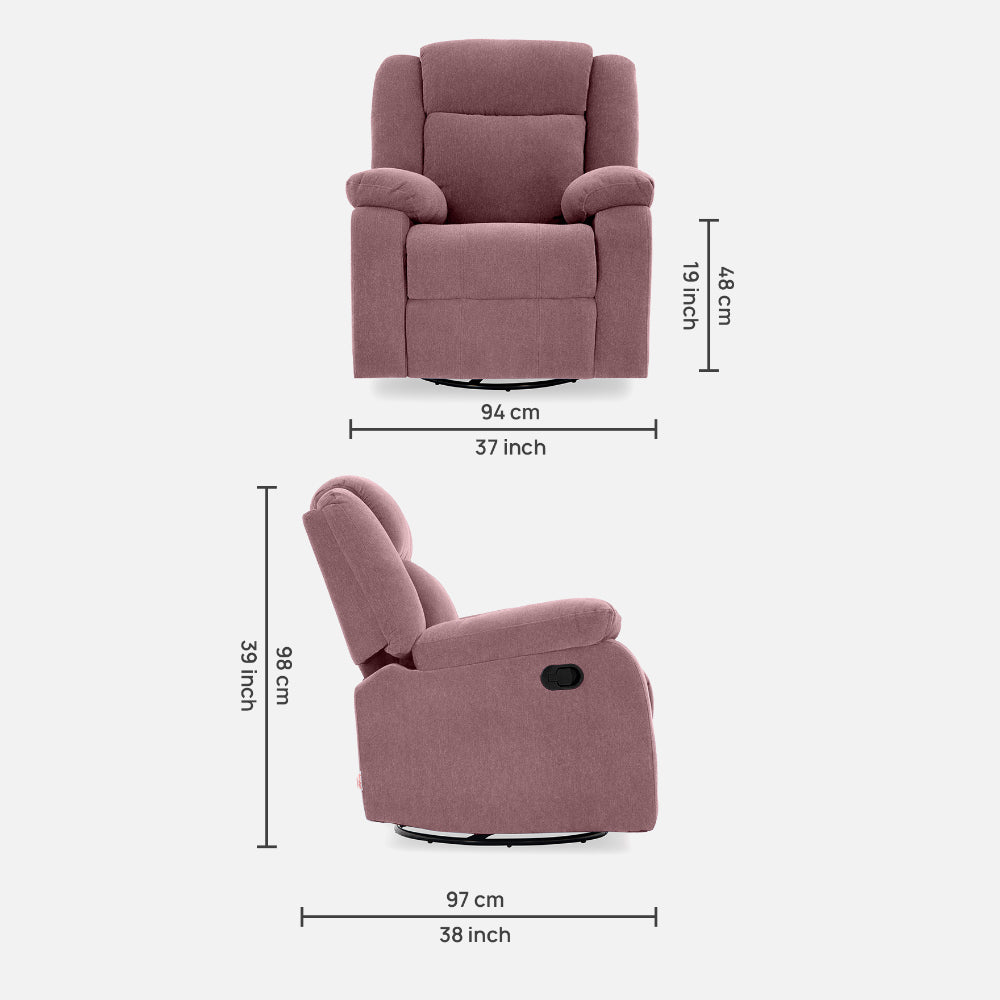 Avalon - Rocking & Rotating Fabric Recliner | 1 seater | Pink |  Duroflex Furniture
