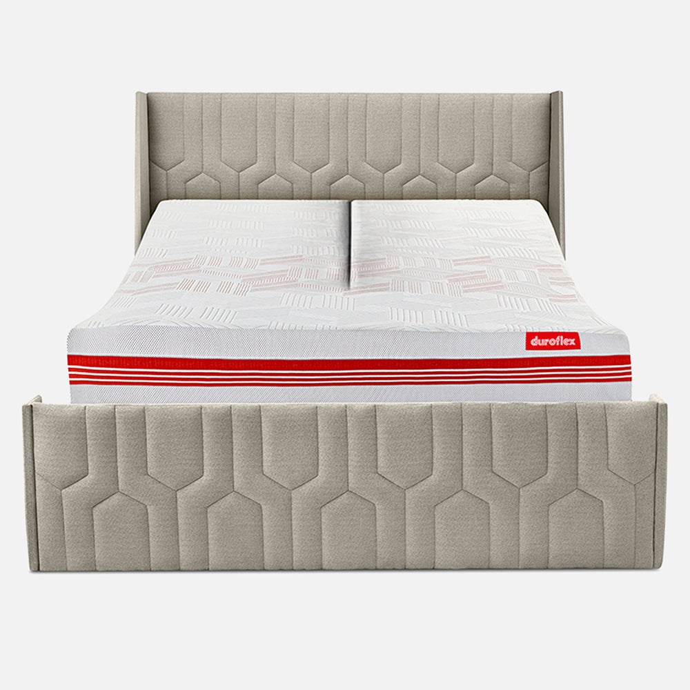 Wave Twin Adjustable Bed with Tranquil Beige ( Sea Shell )Upholstered Bed, Mattress, and 2 Fitted Bedsheets