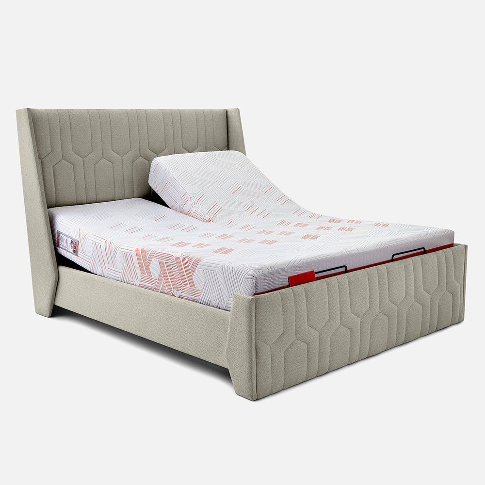 Wave Twin Adjustable Bed with Tranquil Beige ( Sea Shell )Upholstered Bed, Mattress, and 2 Fitted Bedsheets