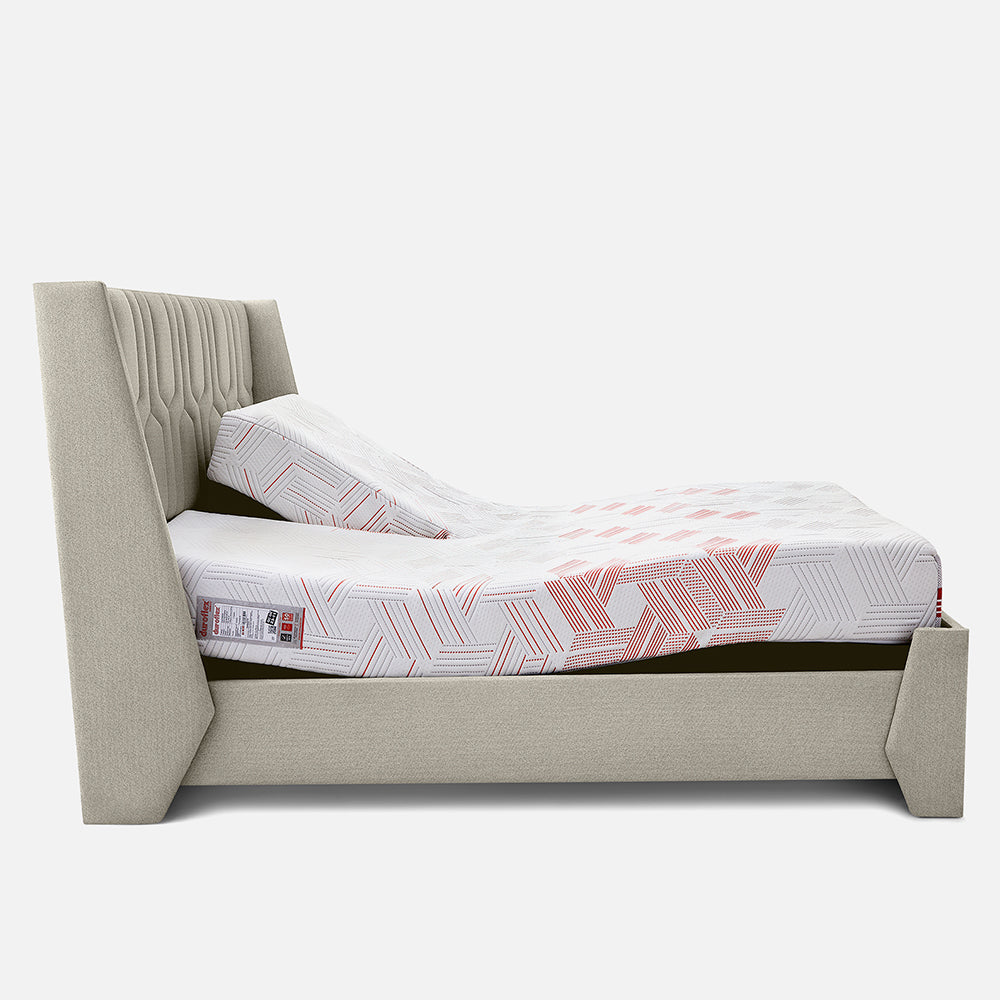Wave Twin Adjustable Bed with Tranquil Beige ( Sea Shell )Upholstered Bed, Mattress, and 2 Fitted Bedsheets