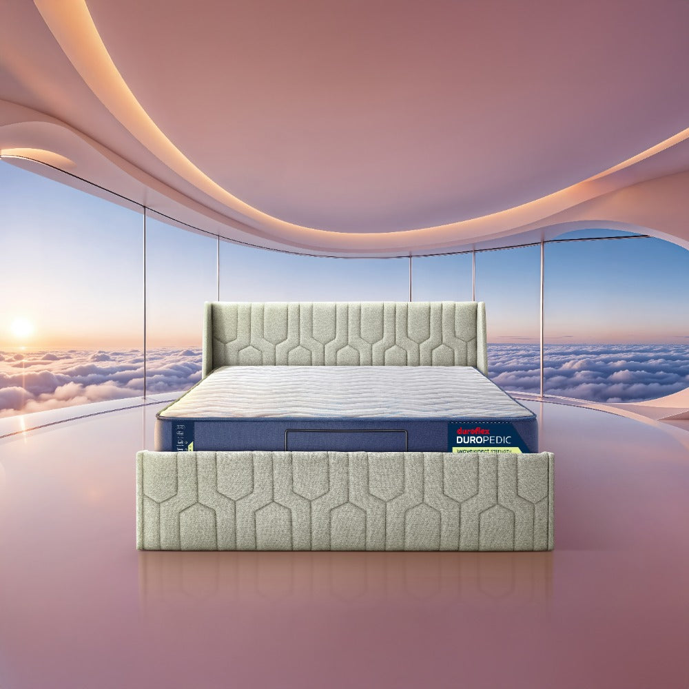 Wave Plus Adjustable Bed Tranquil Upholstered Bed (Beige)+ Wave Kinect Propel Mattress 8"(20.3cm)
