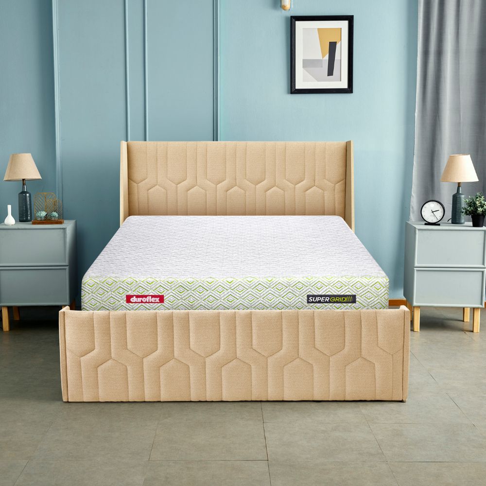 Tranquil Walnut shell Upholstered Bed | Duroflex Furniture
