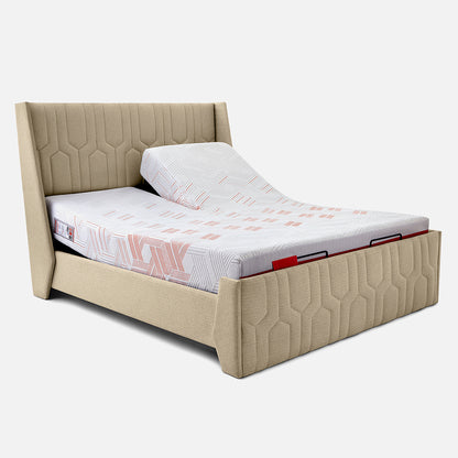 Wave Twin Adjustable Bed with Tranquil Brown ( Walnut Shell ) Upholstered Bed, Mattress, and 2 Fitted Bedsheets