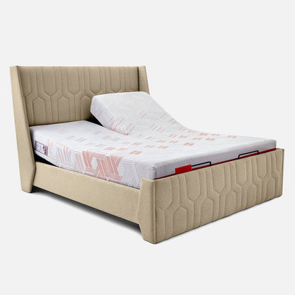 Wave Twin Adjustable Bed with Tranquil Brown ( Walnut Shell ) Upholstered Bed, Mattress, and 2 Fitted Bedsheets