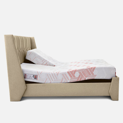 Wave Twin Adjustable Bed with Tranquil Brown ( Walnut Shell ) Upholstered Bed, Mattress, and 2 Fitted Bedsheets