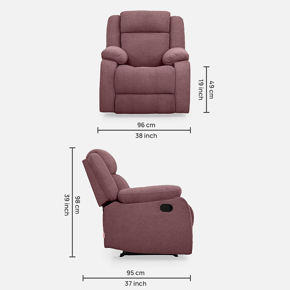 Avalon  Fabric Recliner | 1 seater | Pink |  Duroflex Furniture