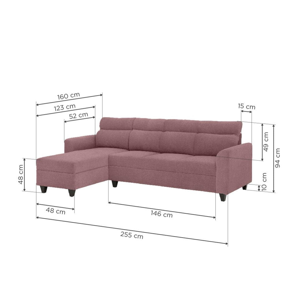 Zivo Plus Dusky Pink Fabric Sofa Set 3 Seater Sofa with Lounger