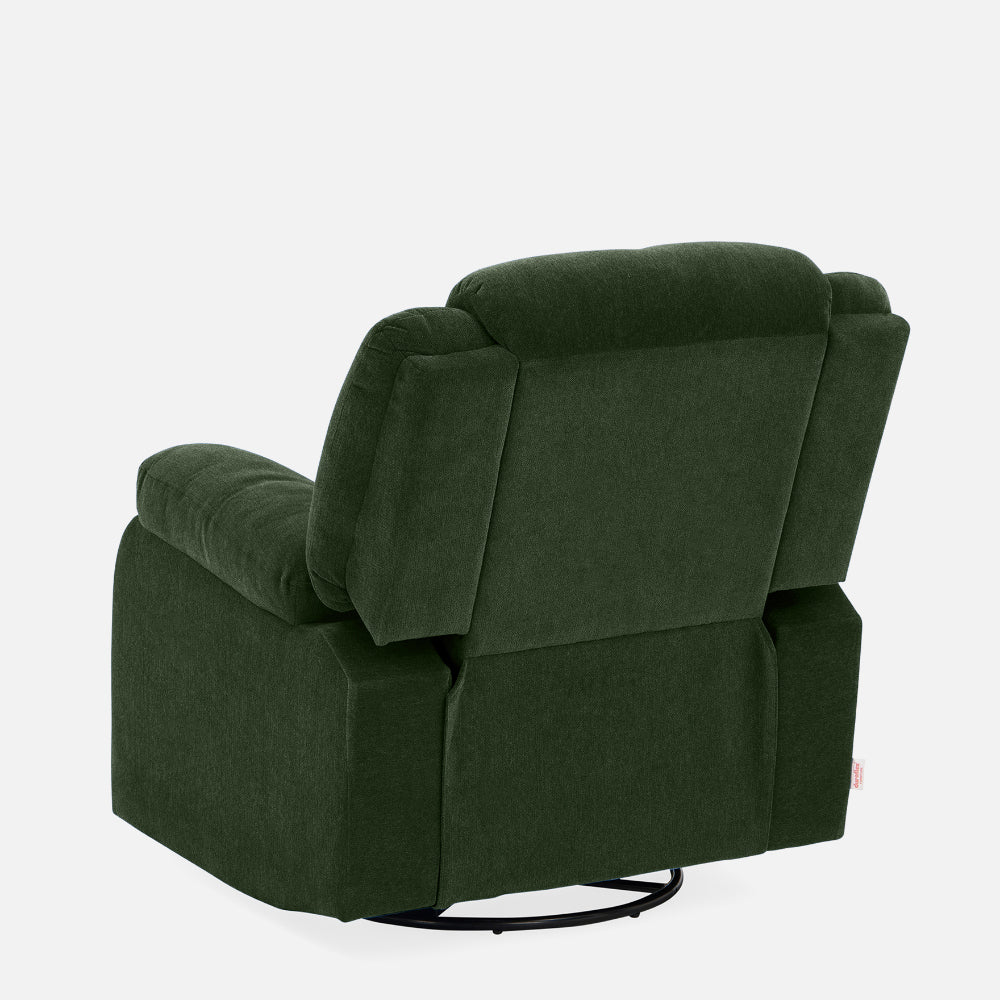 Avalon - Rocking & Rotating Single Seater Fabric Recliner In Green Colour