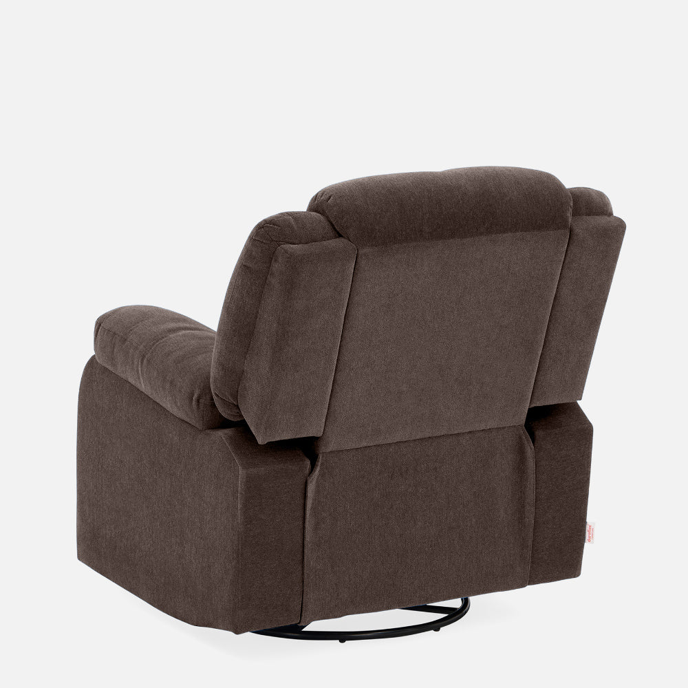 Avalon - Rocking & Rotating Single Seater Fabric Recliner In Dark Brown Colour