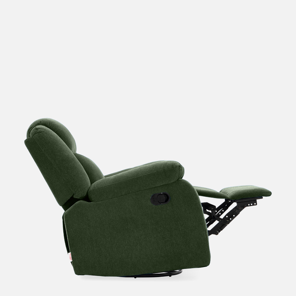 Avalon - Rocking & Rotating Single Seater Fabric Recliner In Green Colour