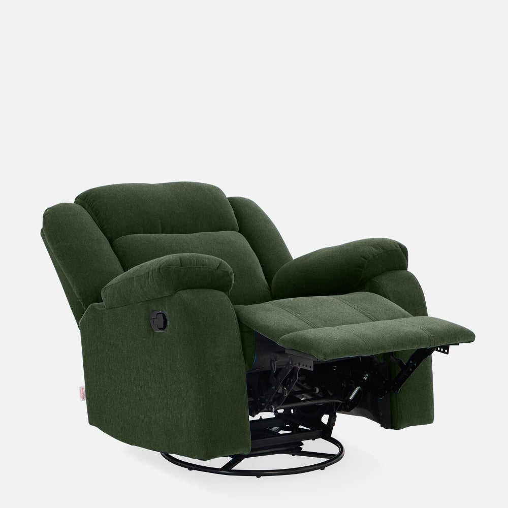 Avalon - Rocking & Rotating Single Seater Fabric Recliner In Green Colour