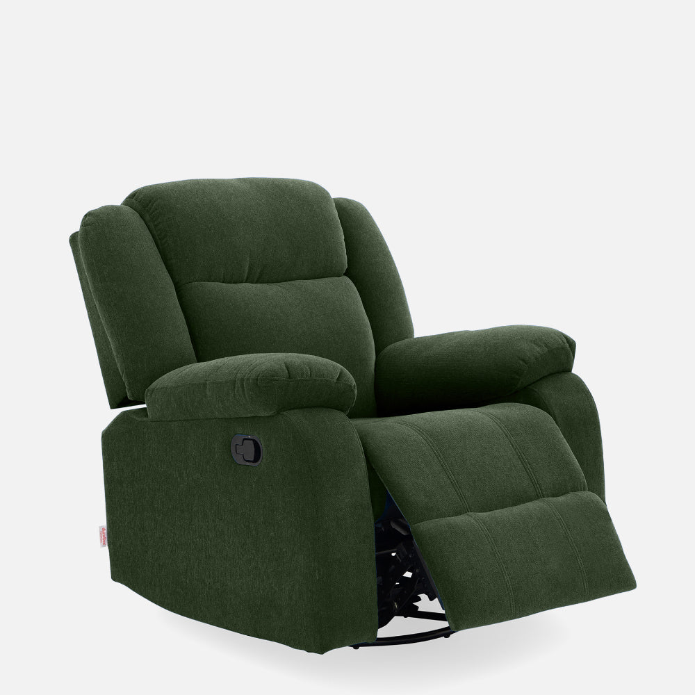 Avalon - Rocking & Rotating Single Seater Fabric Recliner In Green Colour