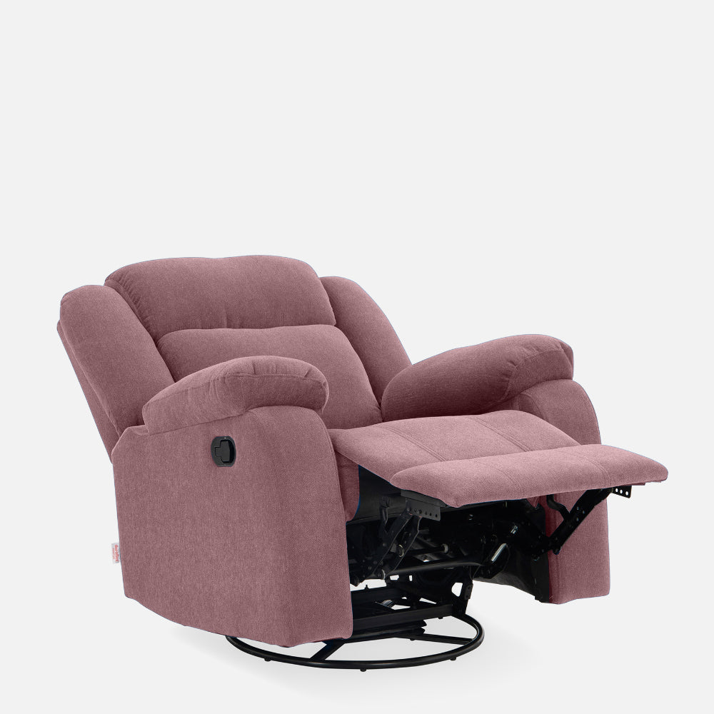 Avalon - Rocking & Rotating Single Seater Fabric Recliner In Pink Colour