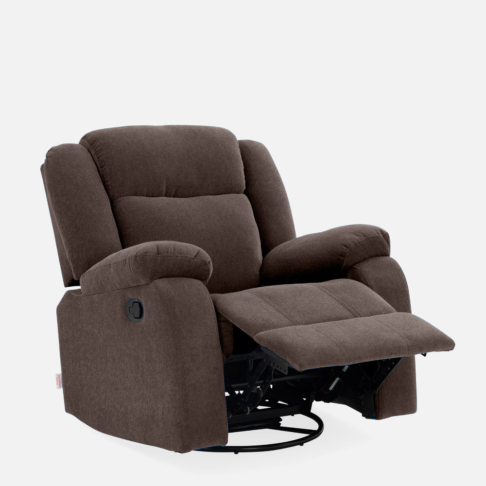 Avalon - Rocking & Rotating Single Seater Fabric Recliner In Dark Brown Colour