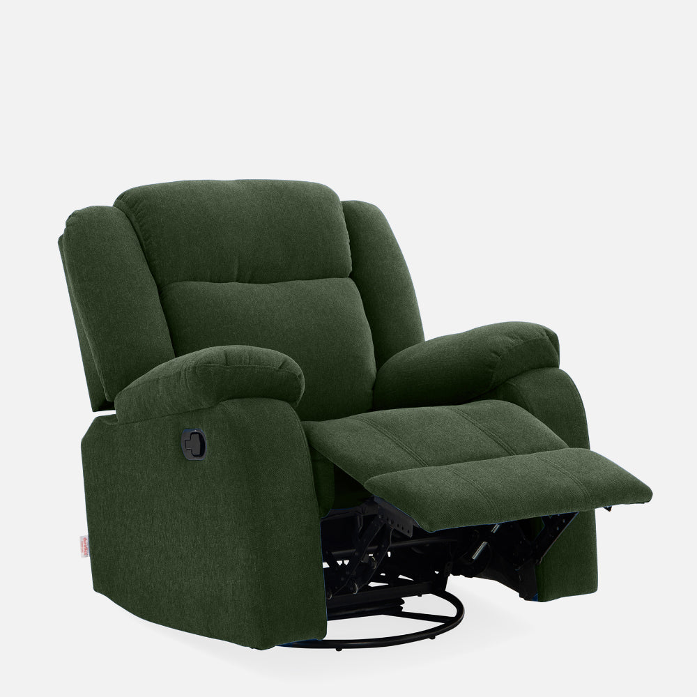 Avalon - Rocking & Rotating Single Seater Fabric Recliner In Green Colour