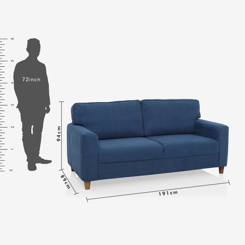 Utopia Blue Fabric 3 Seater Sofa