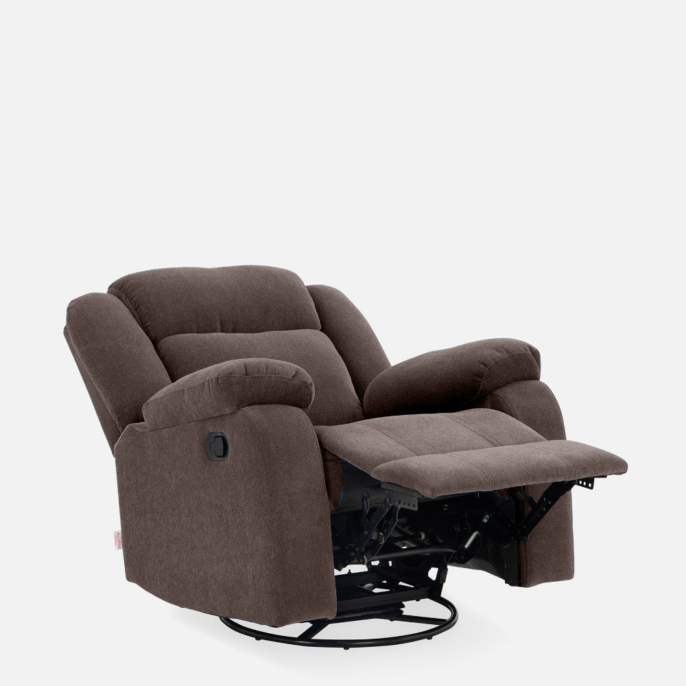 Avalon - Rocking & Rotating Single Seater Fabric Recliner In Dark Brown Colour