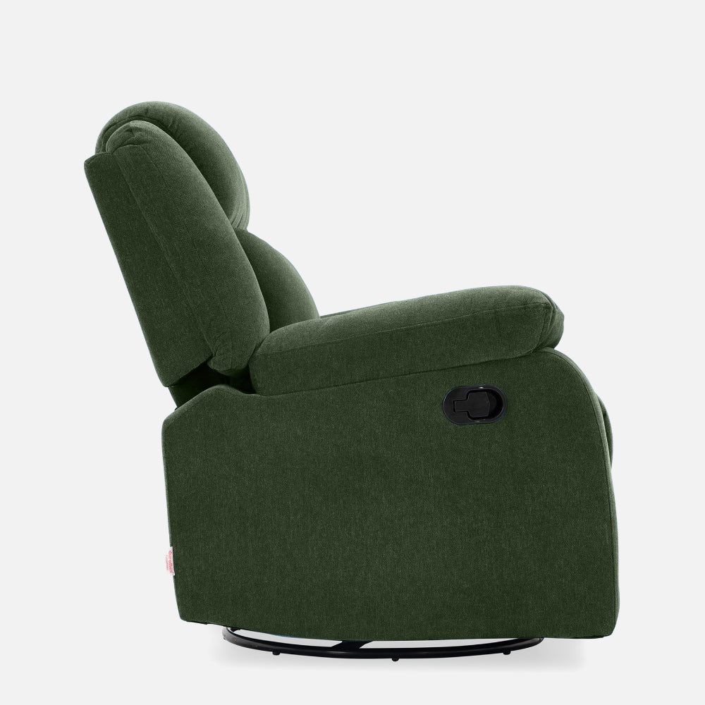Avalon - Rocking & Rotating Single Seater Fabric Recliner In Green Colour