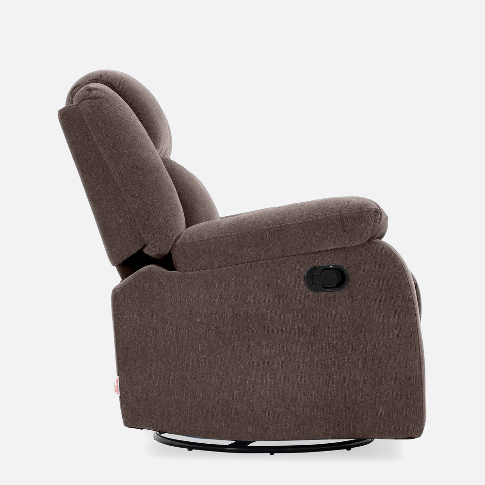 Avalon - Rocking & Rotating Single Seater Fabric Recliner In Dark Brown Colour