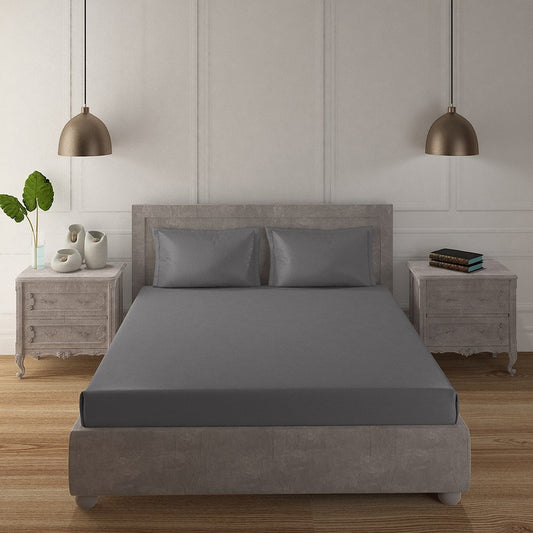 Steel Gray 100% Cotton 300 TC Satin Bedsheet Set