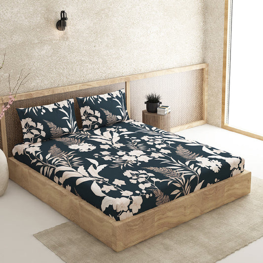 Fern Black 100% Cotton Antibacterial Bedsheet Set