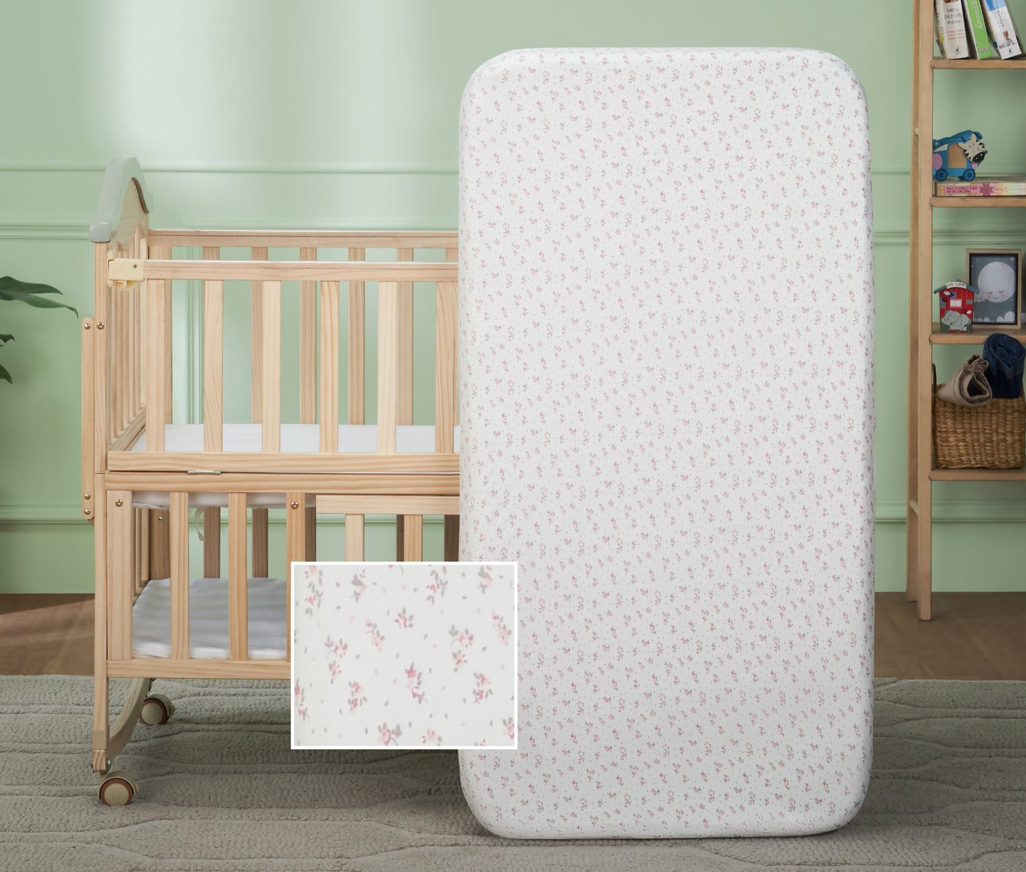 EcoNap Baby Crib Natural Latex Mattress - Flower Bundle (with Mattress Protector and Fitted Sheet)