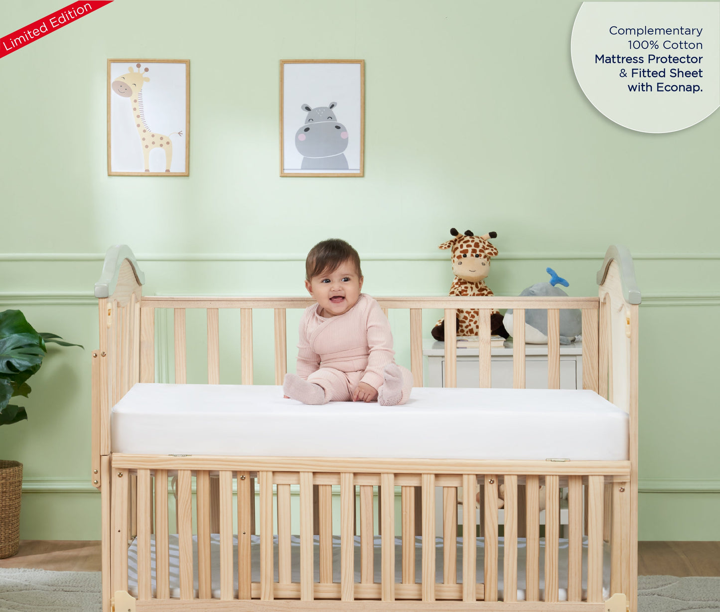 EcoNap Baby Crib Natural Latex Mattress - Koala Bundle (with Mattress Protector and Fitted Sheet)