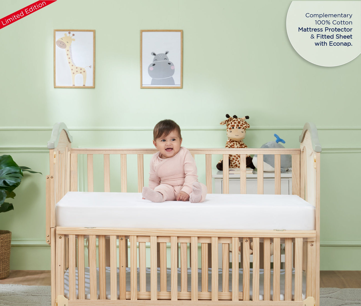 EcoNap Baby Crib Natural Latex Mattress - Shapes Bundle (with Mattress Protector and Fitted Sheet)